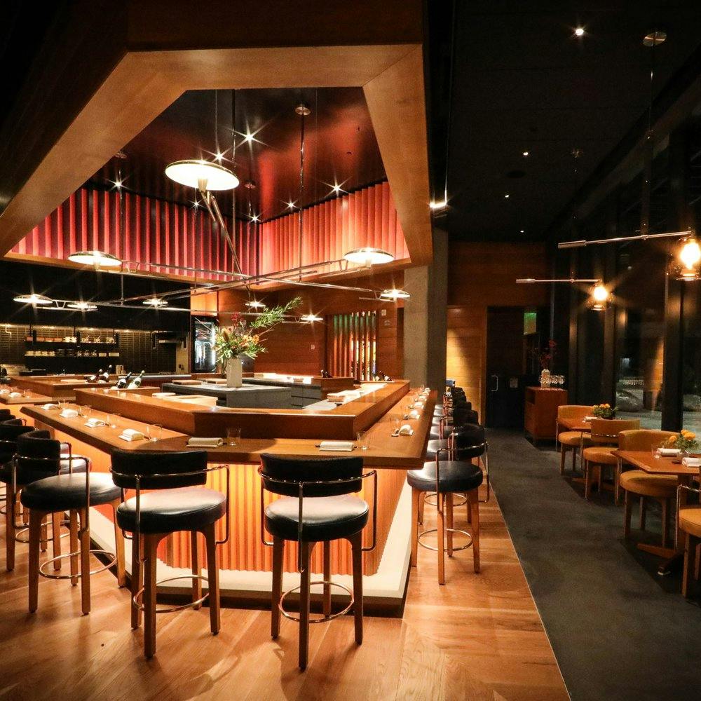 Modern Hakashi Japanese Bar & Grill with sleek bar, ideal for cocktail receptions and private dinners.