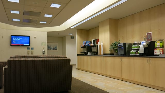 "AMA Conference Center break area with seating for networking events in San Francisco."