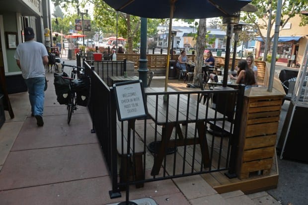 Outdoor parklet at Marzano Restaurant, ideal for casual meetings and networking events.