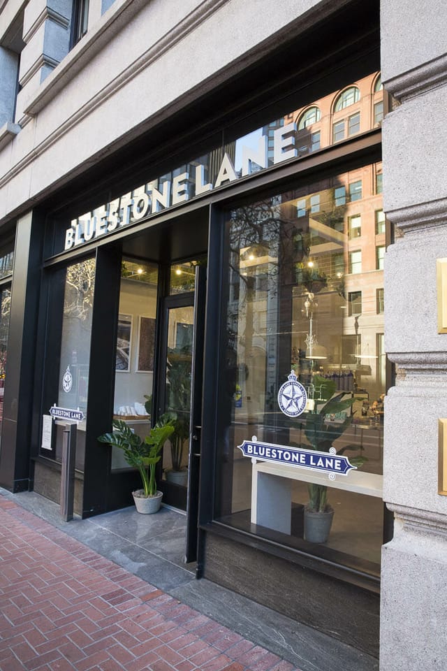 Stylish café entrance in Union Square, perfect for networking events and casual meet-ups.