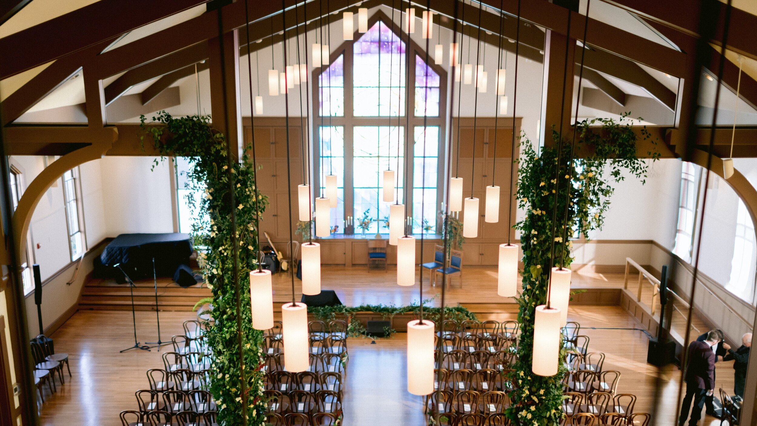Noe Valley Ministry event space with high ceilings, ideal for ceremonies and presentations.