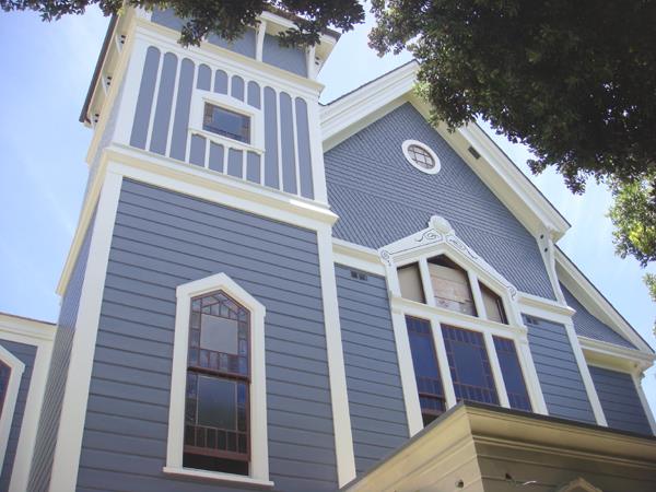 Historic Noe Valley Ministry venue with blue siding, ideal for weddings and events.
