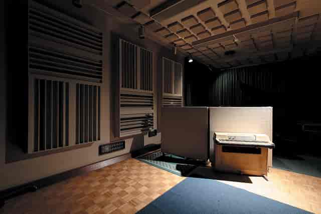 Control Room at Hyde Street Studios with acoustic panels for audio recording events.