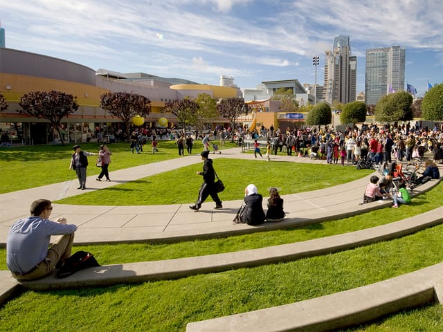 Jessie Square at Yerba Buena Gardens Festival, vibrant outdoor networking space.