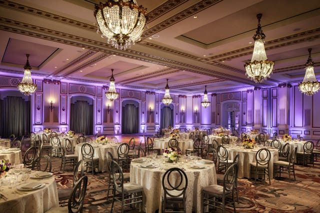 Elegant banquet hall at Palace Hotel, San Francisco for upscale weddings and events.