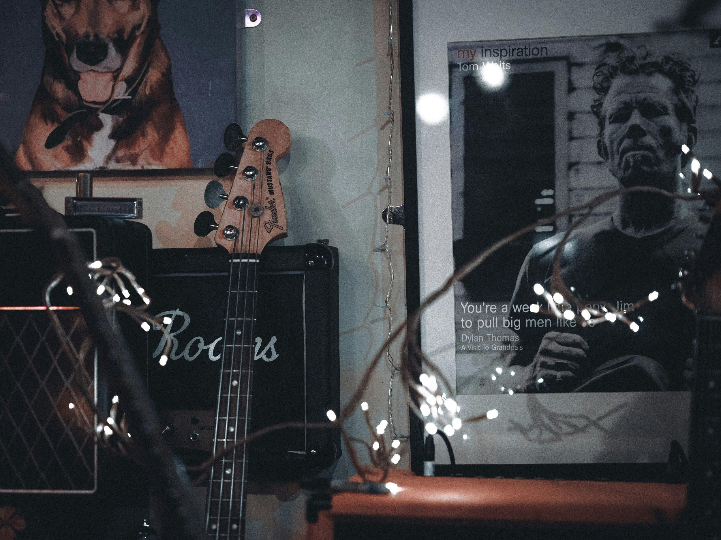 Cozy recording studio with warm lighting, ideal for creative meetings and team-building events.