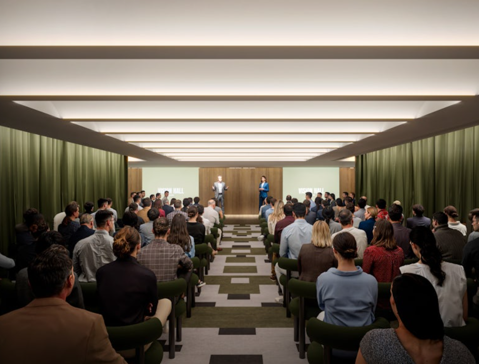 Event space for professional presentations with modern décor and seating arrangement. - Banner