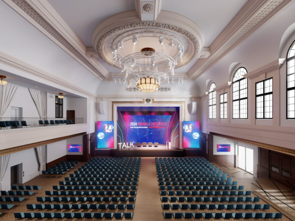 Vision Hall conference space with tiered seating for corporate events and conferences.
