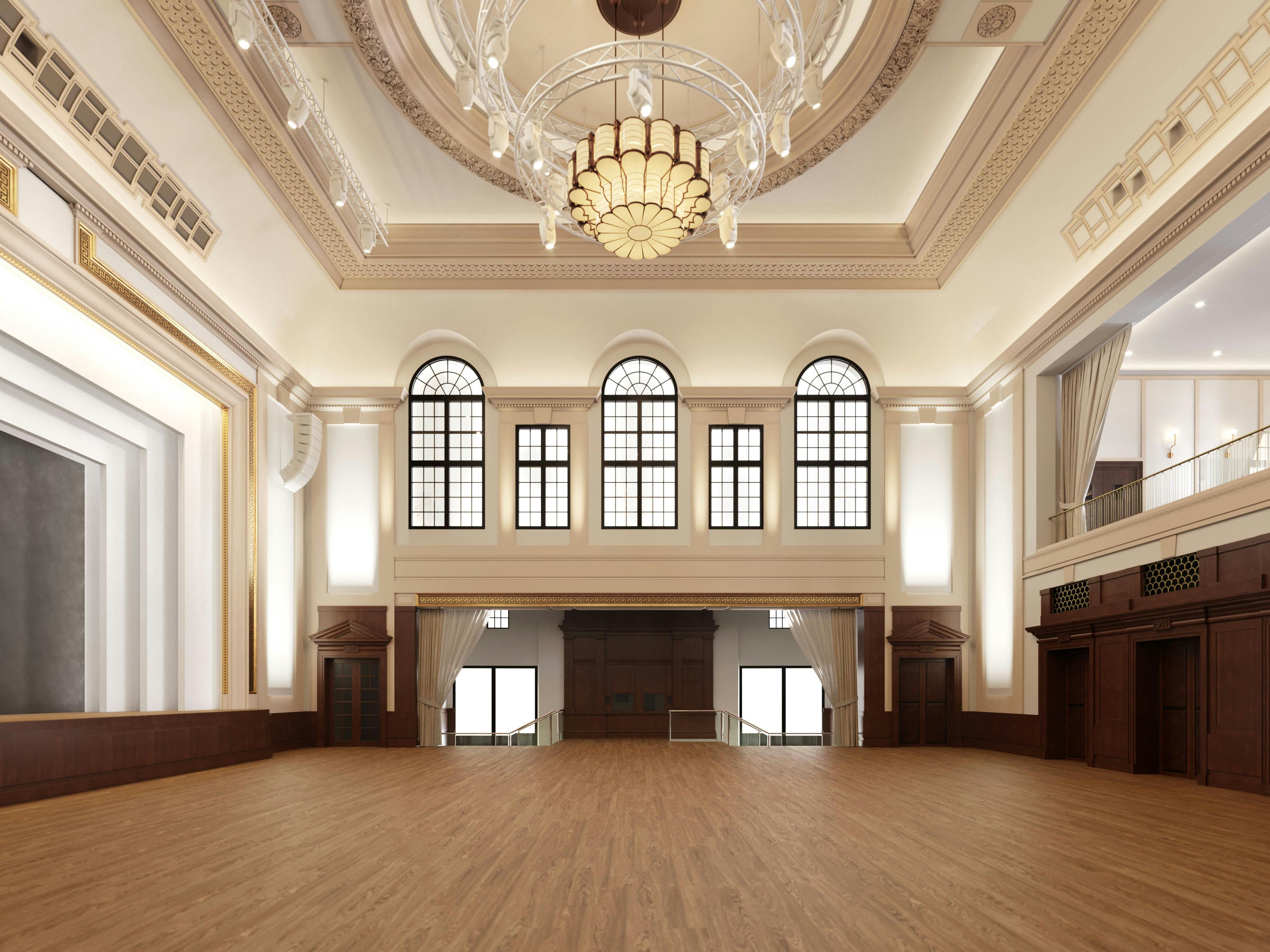 Elegant Vision Hall venue with high ceilings, perfect for weddings and corporate events.