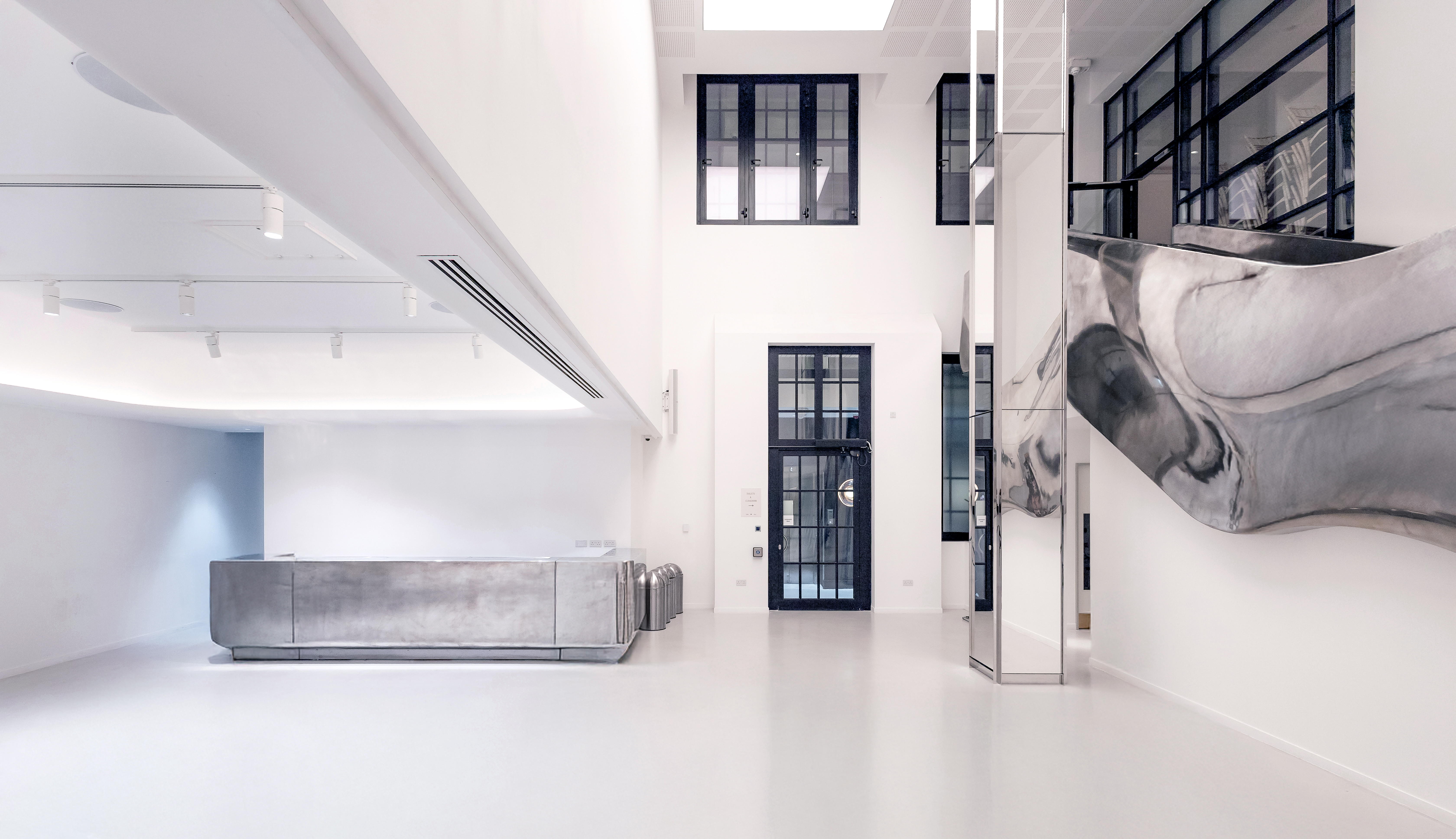 Modern concrete reception desk, event venue, product launch - Banner