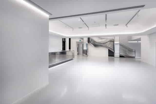 Modern event space, white, sculpture, brand launch, corporate event