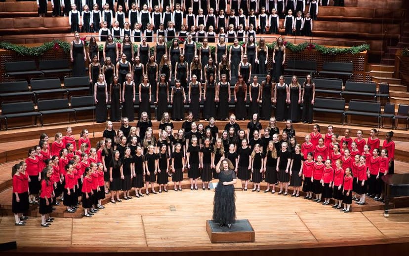 Premier Ensemble choir performance in San Francisco, showcasing staging and acoustics.