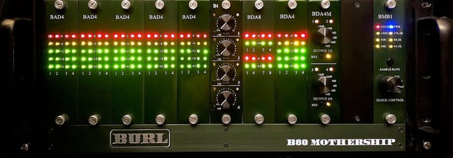 Professional audio mixing console with LED meters in Trakworx Recording Studio.