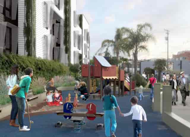 Vibrant community playground in Folsom Street for family-friendly events and gatherings.