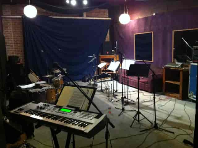 Stage Room at Soundwave Studios, intimate live music venue with acoustic treatment.