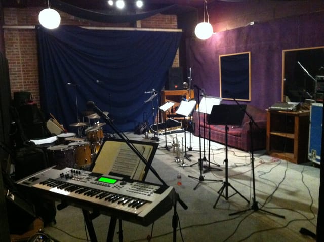 Stage Room at Soundwave Studios, intimate live music venue with acoustic treatment.