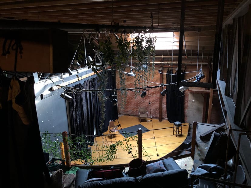Intimate stage setup in Soundwave Studios for workshops and small performances.