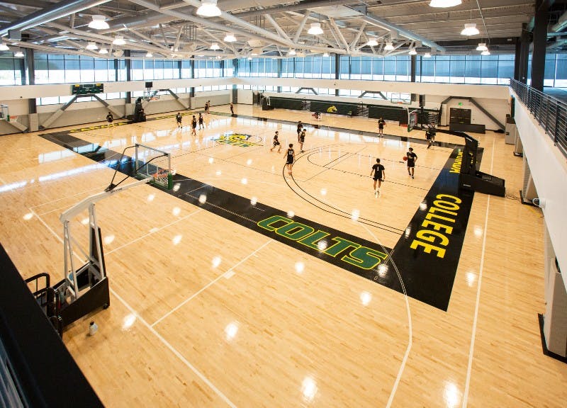 Spacious indoor gym with hardwood floor for events at College of San Mateo.