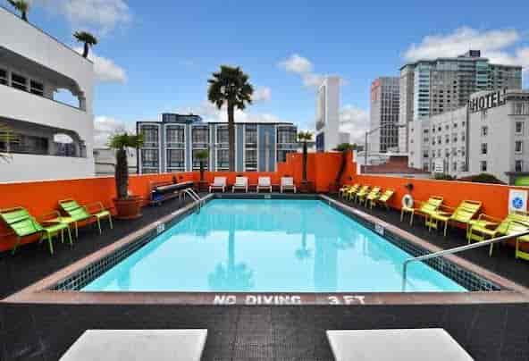 Rooftop pool at Hotel Garrett, vibrant venue for networking events and relaxation.