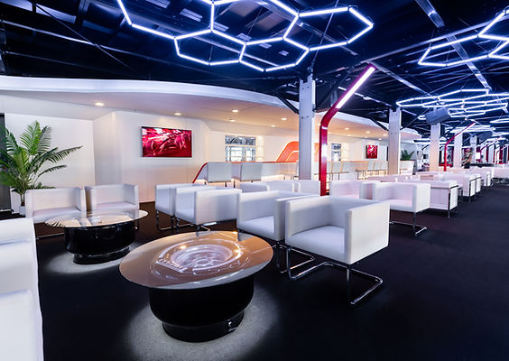 Modern event space at Blueprint Studios with minimalist decor for corporate gatherings.