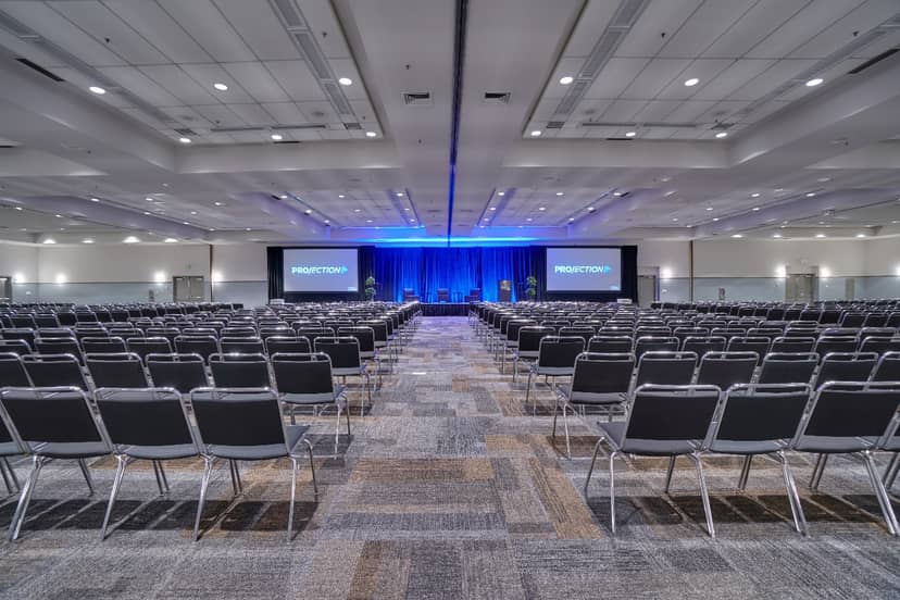 Grand Ballroom in South San Francisco, spacious setup for corporate events and presentations.