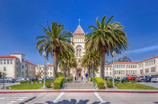 University of San Francisco campus venue with historic building, perfect for outdoor events.