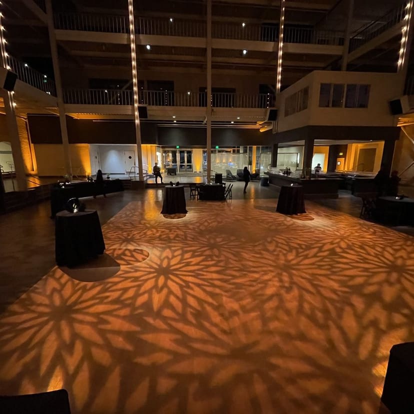 Farallon Hall event venue with elegant lighting, perfect for receptions and gatherings.