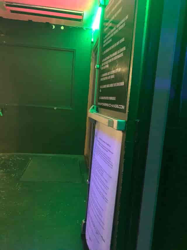 Dimly lit venue entrance at Power Exchange, ideal for events and meetings.