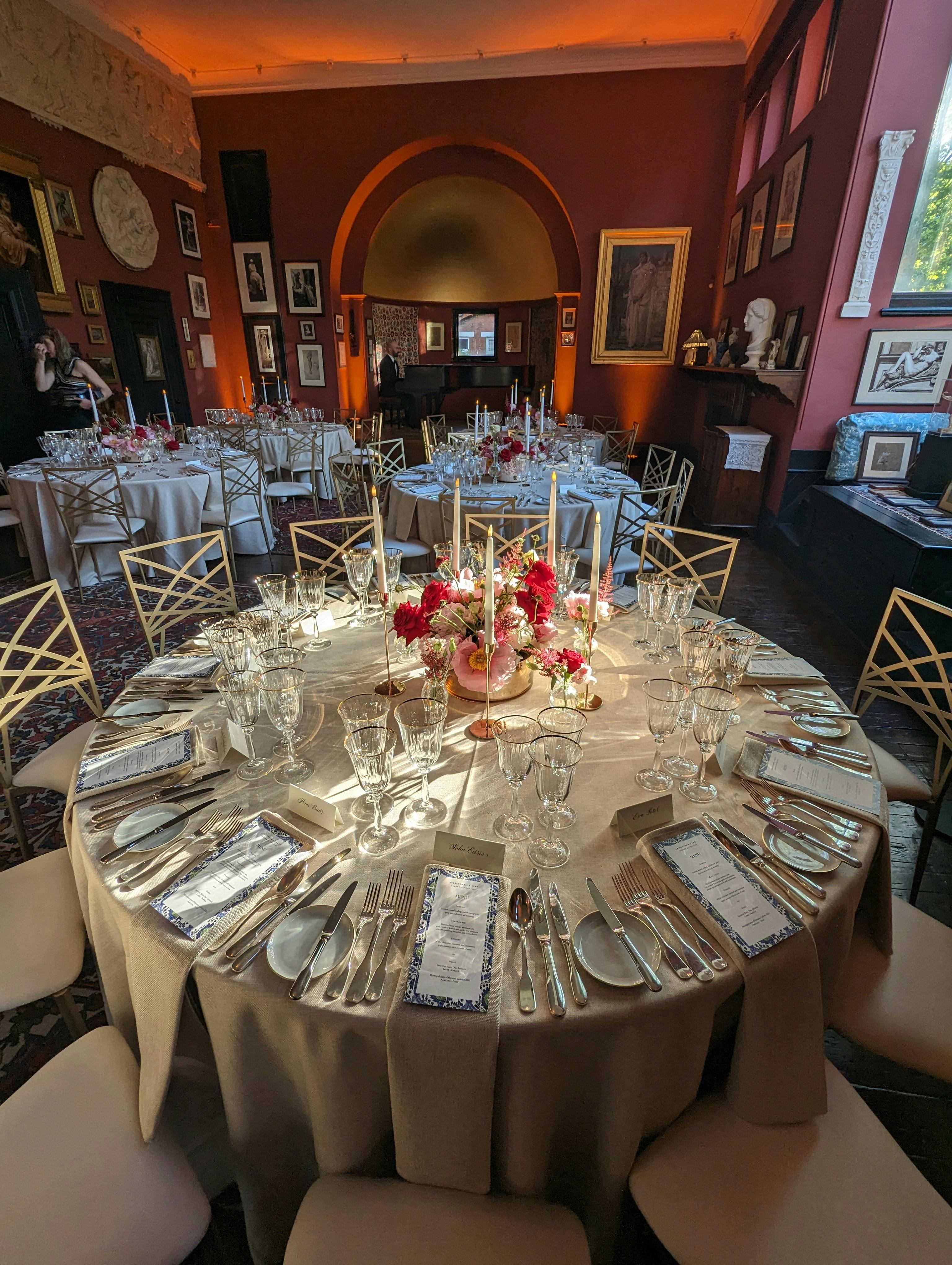 Elegant dining room at Leighton House for a sophisticated Christmas party event.