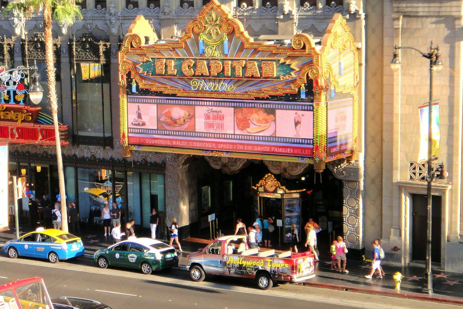 El Capitan Theatre marquee, iconic venue for red carpet events and premieres.