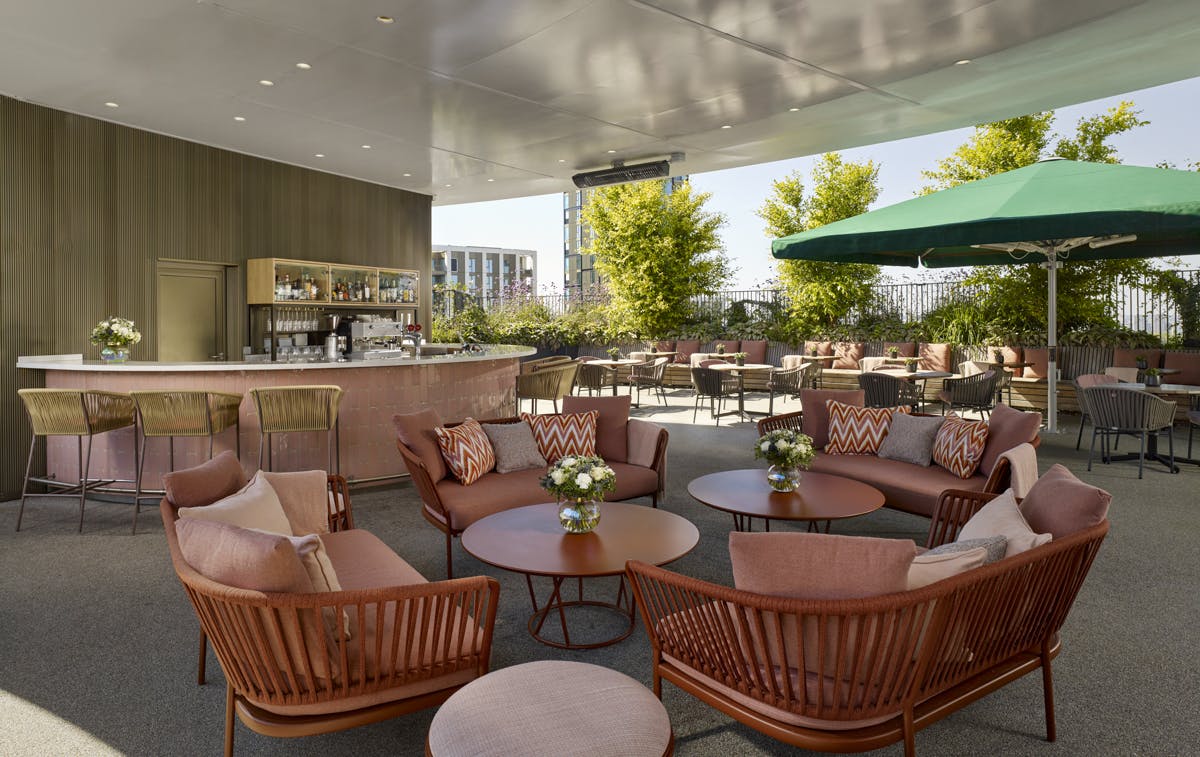 Stylish JOIA Rooftop at art'otel London, perfect for networking events and gatherings.