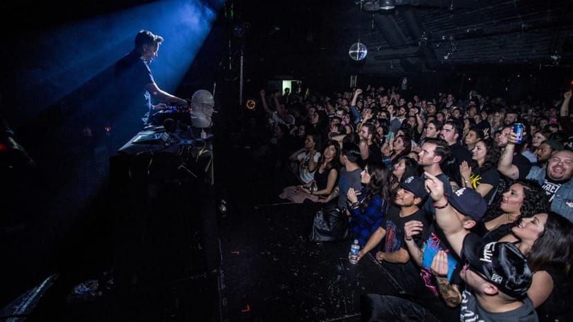 Vibrant crowd at The Echo + Echoplex live event with dynamic lighting and sound.