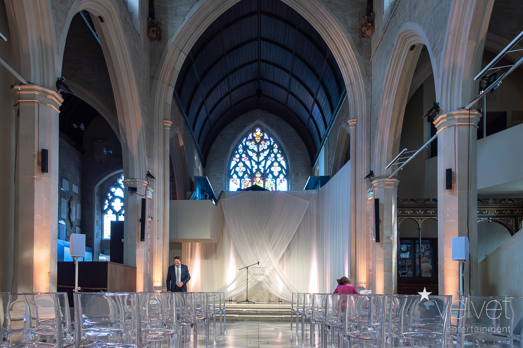 Elegant wedding venue in Garden Museum with high vaulted ceilings and soft lighting. - Banner