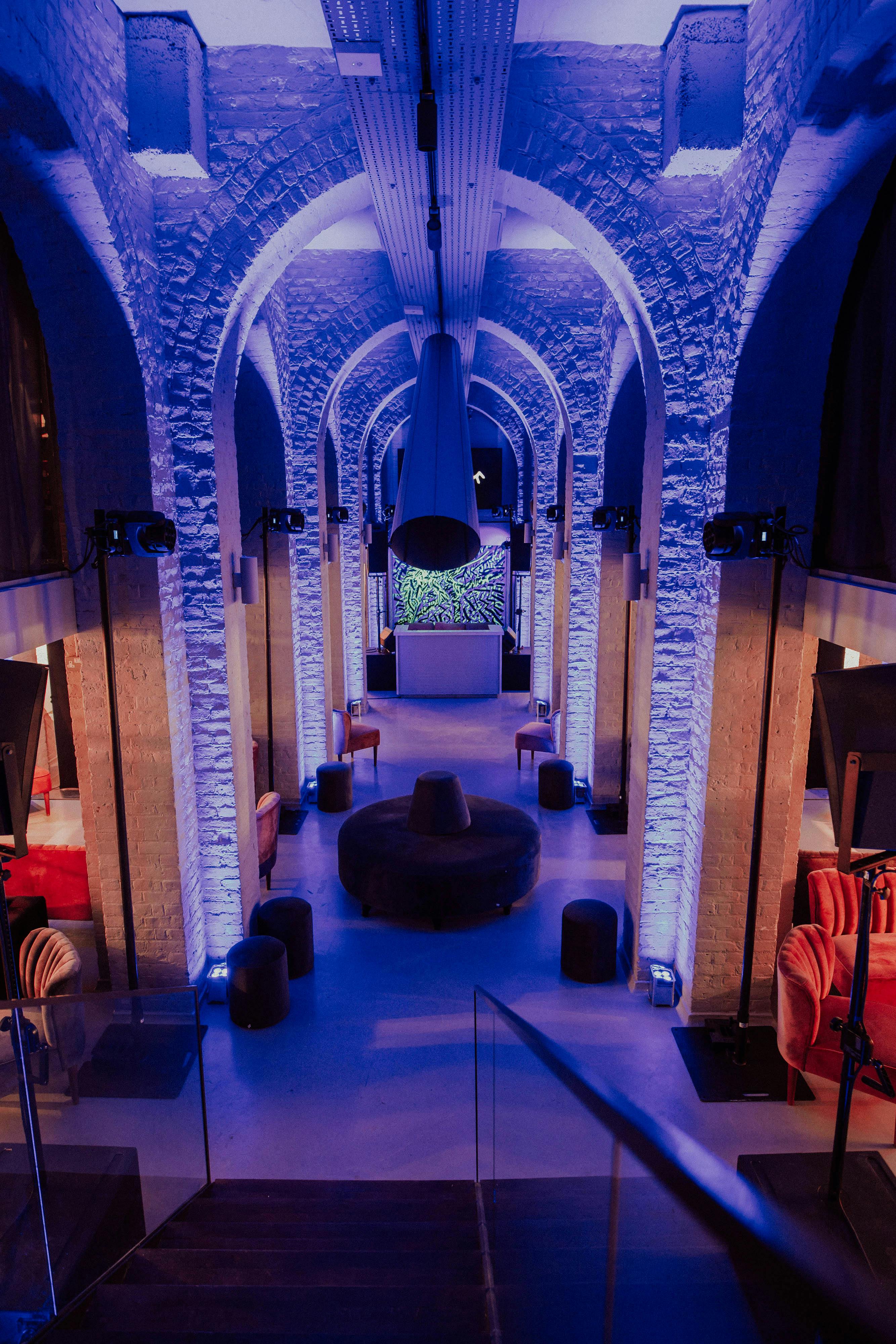 Stylish event space at The Vaults, One Marylebone with high arched ceilings.