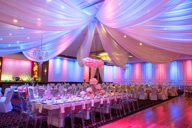 Elegant Angropalace Hall with drapery, perfect for weddings and gala events.