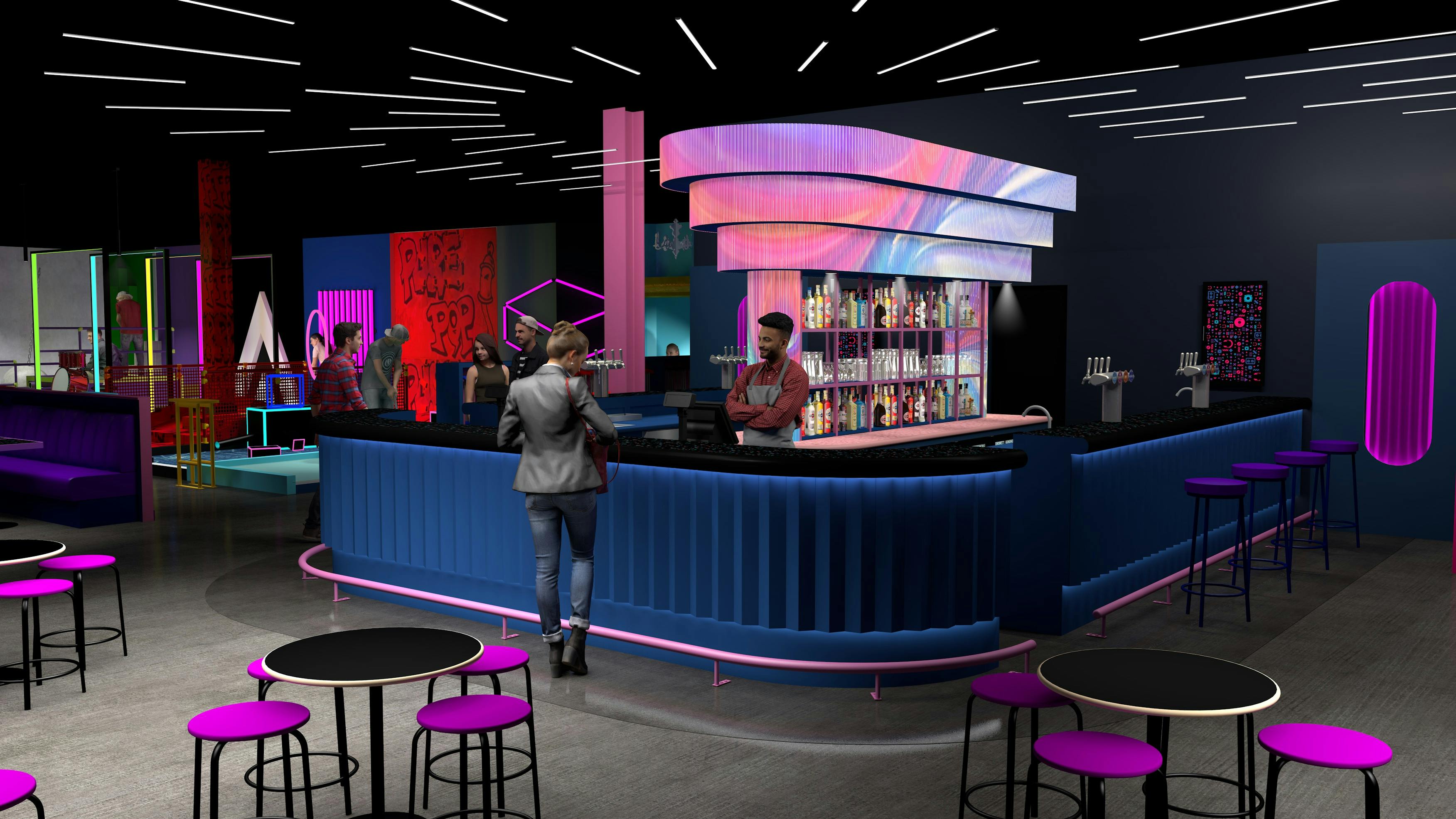 Vibrant bar setup in B-Side, ideal for networking events and social gatherings.