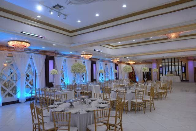 Opulent Sepan Banquet Hall ballroom with elegant tables, ideal for weddings and receptions.