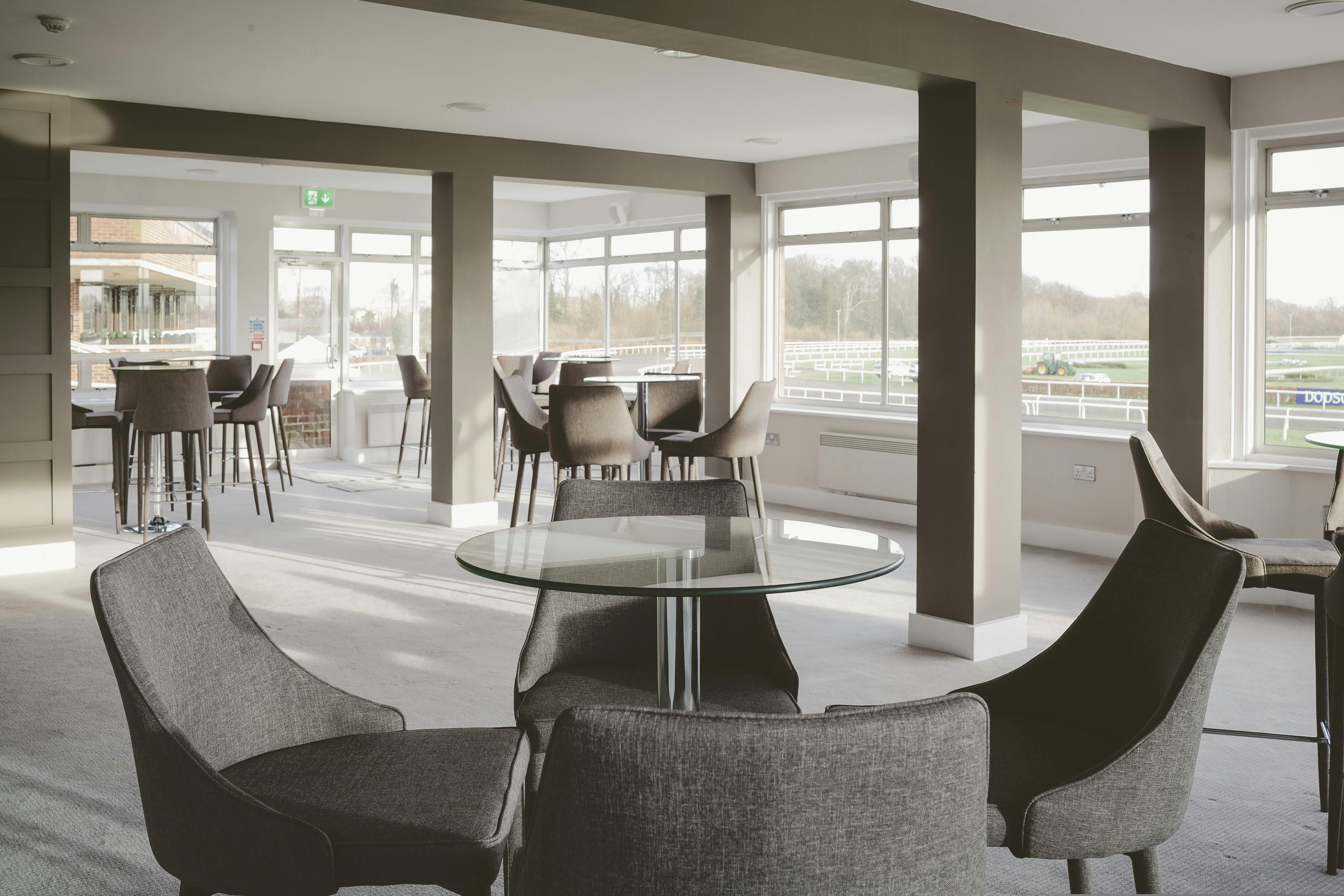 Royal Box at Kempton Park Racecourse, modern event space for corporate gatherings.