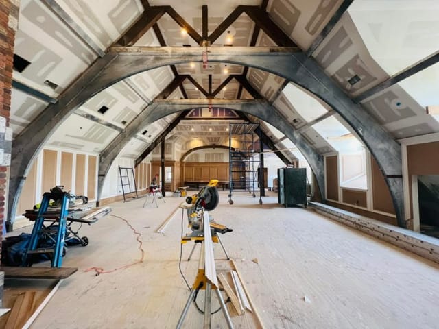 Spacious under-construction private dining room at Village Hall Tavern for events.