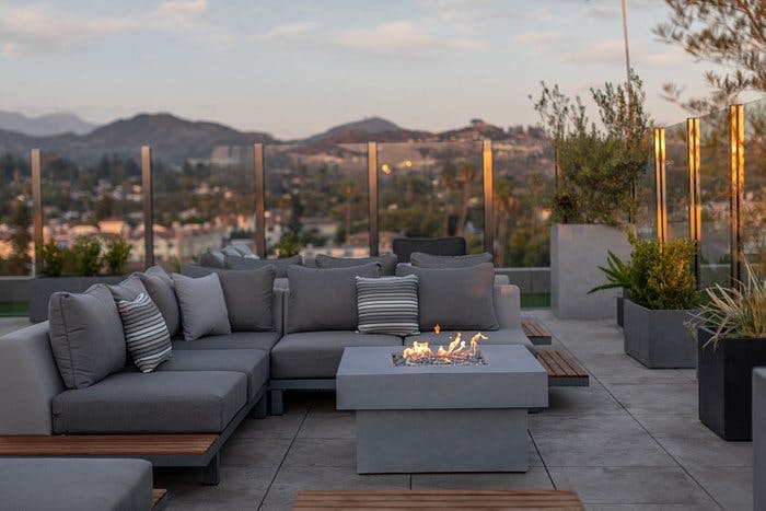 Stylish rooftop lounge at Olia Restaurant, perfect for intimate gatherings and events.