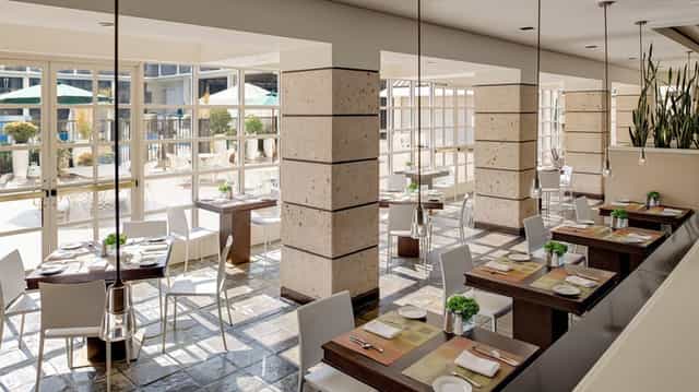 Modern dining space at California's Restaurant, ideal for events and meetings.