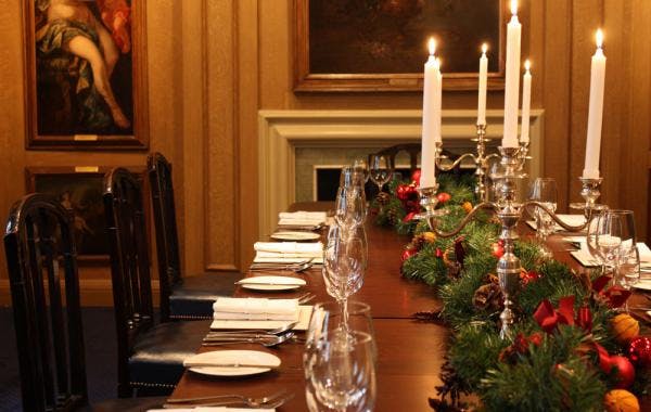 Elegant dining table in The Painted Chamber, perfect for holiday events and celebrations.