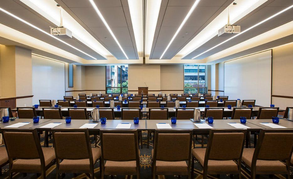 UCLA Luskin Conference Center tiered classroom set for professional workshops and presentations.