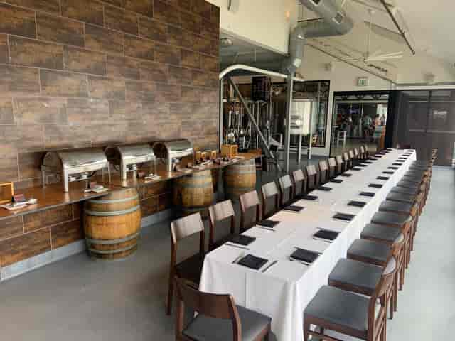Elegant dining setup at Ballast Point Brewing for corporate events and private gatherings.