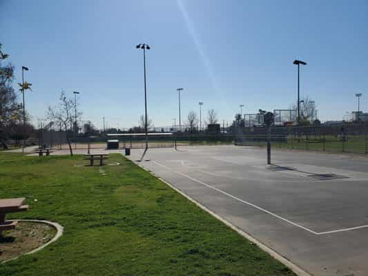 Outdoor stage at Rosecrans Recreation Center for casual gatherings and team-building events.