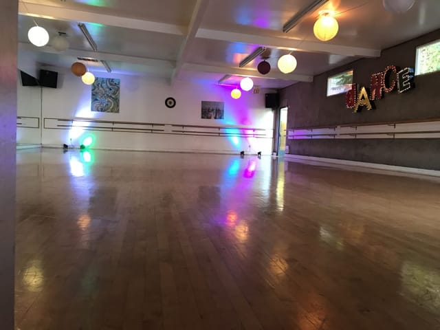 Studio Rental in Hollywood Dance Center with polished wooden floors for dance classes and workshops.