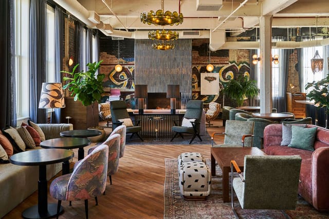 Stylish event space with vibrant decor, perfect for meetings and workshops.