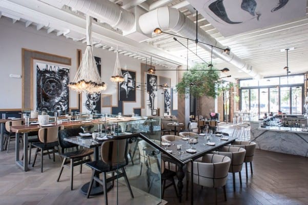 Modern restaurant bar in Norah, elegant decor for upscale dining and corporate events.