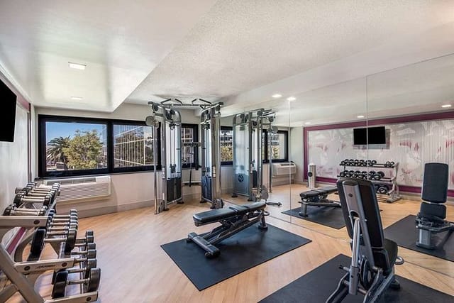 "Sonesta LAX fitness center with modern equipment for wellness at events"