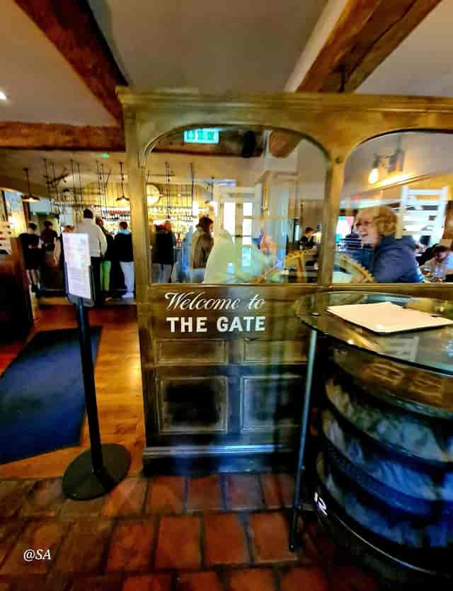 "Vibrant restaurant entrance at The Gate Arkley, perfect for events and gatherings."